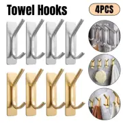 4pcs Stainless Steel Adhesive Hook Towel Hook Bathroom Kitchen Door Coat Hook AU