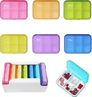 7 Piece Set Pill Organizer 6 Times a Day, Daily Travel Medicine Organizer Portable 7 Day 42 Compartments Pill Box with Moisture-Proof Pill Case Travel Pill Container for Vitamins,Supplements-Color