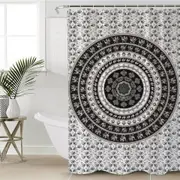 Black and White Elephant Mandala Shower Curtain