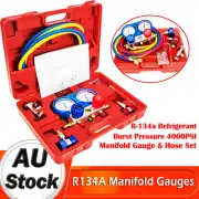 R134a R410a R22 HVAC A/C Manifold Gauge Refrigerant Kits 5Feet & AC Vacuum Gauge