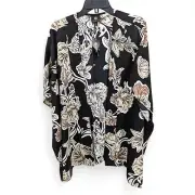 JM Collection Women’s Floral-Print Open-Front Kimono Jacket Large Black $69.50