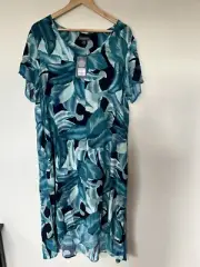Ladies Autograph Plus Size Leaf Dress Shirtsleeved V Neck Women’s Size 14 Pocket