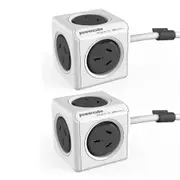 2PK PowerCube 5 Socket Mountable Power Board 1.5m Extension Cord 240V Surge Grey