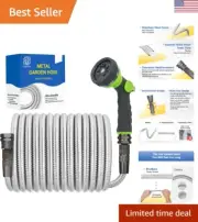Premium 50FT Heavy-Duty Stainless Steel Hose - Leak-Proof & Easy to Coil