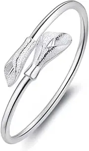 [Tbkoly] Fashion Silver Sterling Cuff Bangle Chain Bracelets,Women 925 Sterling Silver Bracelet Morning Glory Cuff Bangle Hand Carve Bracelet Ladies Silver Jewellery