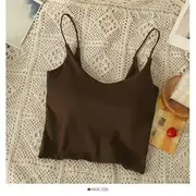 Plain V-Neck Cami Top with Pad in 5 Colors Coffee - One Size
