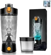 One-Touch Shaker, Electric Protein Mixer, USB Rechargeable & Leakproof, 22oz with Powder Box, LED Lights for Gym, Travel, Daily Shakes (Black)