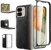 [Foluu] for Google Pixel 9 Pro Fold Case, with Front Built-in Screen Protector, PU Leather + Hard PC Shell Ultra Thin Slim Durable Protective Phone Case Cover for Google Pixel 9 Pro Fold 2024 (Black)