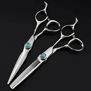 6 Inch Professional Steel Hair Cutting Scissors, Turquoise Barber Shears for Haircut & Thinning, Precision Trimming, omic Handle, Ideal for Home & Salon Use