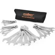 19 Piece Super-Thin Open End Wrench Set with Rolling Pouch, Imperial & Metric, 1/4" to 1-1/16" and 5.5mm to 27mm Slim Spanner Wrench Set
