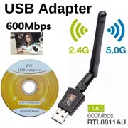 New 600Mbps Wireless USB WiFi Adapter Dongle Dual Band 2.4G/5GHz W/Antenna