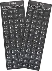 2Pcs Thai Keyboard Stickers - Alphabet and Letter Replacement, White Font on Black Background for Computer Keys