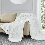 SUNYRISY Chunky Knit Throw Blanket, Luxury Soft Cozy Chenille Throw Blanket, Large Throw Bed Blanket for Couch, Sofa, Home Decor,Gift - Machine Washable (White 60x80 in)