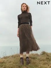 Leopard Print Mesh Tulle Midi Skirt (E61221) | $42