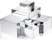 Geelin 6 Pack Acrylic Risers for Display Acrylic Cube Boxes Risers Display Stands with Hollow Bottoms Decorative Stand for Jewelry Candy Table Decor 6 Sizes (Silver)