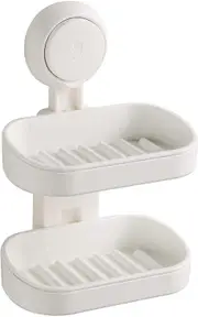 Double Layer Soap Dish Suction Cup Soap Holder, Strong Sponge Holder for Shower, Bathroom, Tub and Kitchen Sink, Drill-Free, Removable