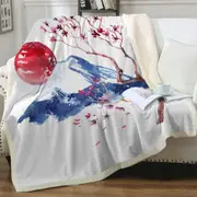 Japanese Art Mountain and Cherry Blossom Throw Blanket