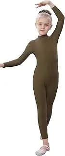 [YgneeDom] Kids Girls One Piece Spandex Unitards, Long Sleeve Turtleneck Unitard, Full Body Catsuit, Dance Leotard Costumes