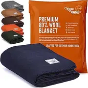 Woolly Mammoth Merino Wool Blanket - Large 66" x 90", 4LBS Camp Blanket | Throw for The Cabin, Cold Weather, Emergency, Dog Camping Gear, Hiking, Survival, Army, Outside, Outdoors – Navy Blue