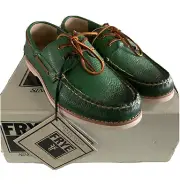 New FRYE Sully Boat Green Leather Shoes loafers. Youth Big Kids / boy’s Size 3
