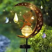 Garden Decoration for Yard, Lawn, Moon, Solar Lights, Garden, Outdoor Solar lamp for Outdoor, LED Glass Ball, Garden Light, elf Flower Fairy Solar Light, Solar Light with Ground Spike, Metal Moon