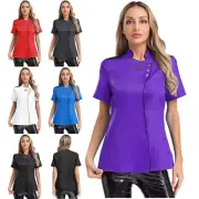 Women Tops Kitchen Jacket Servers Coat Working Chef Blouse Printed Bakery Tee