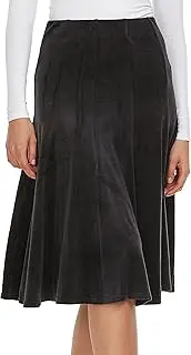 [BGDK] Women’s Velour Midi 27 inch Length Panel Skirt- Elastic Waist Office Pleated Skirt