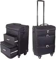 [Gkaikpe] Makeup Train Case,Travel Makeup Trolley, Large Space Travelling Trolley Box, Cosmetic Tool Storage Organiser, with A Drawer Zipper, Black, 36.5x25x45cm