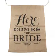 Burlap Here Comes The Bride Sign with Ribbon