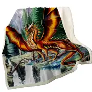 Nature Mountain Waterfall Forest Solaris Dragon Throw Blanket