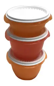 VTG TUPPERWARE SMALL NESTING BOWLS Orange W/PLEATED ONE TOUCH SEALS #886 #1323