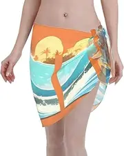 [FRESQA] Purple Flowers Quick-Drying Women's Short Beach Skirt,Lightweight Easy to Carry,for Cruise Ships,Beaches Pools