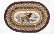 2 Braided Jute Oval Stenciled Placemat/Trivet/Swatch. Earth Rugs. WINTER ELK.