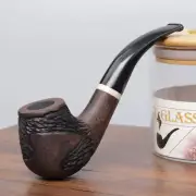 Handmade Carved Ebony Wooden Tobacco Pipe Bent Stem 9mm Filter Smoking Pipe