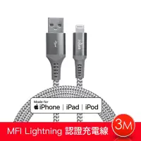 在飛比找Yahoo奇摩購物中心優惠-Hawk Lightning MFI充電傳輸線 3M