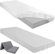 Breling Fitted Sheet (Sheet Only) Compatible with Milliard Trifold Mattress Folding Mattress Fitted Microfiber Bedclothes for Camp Bunk Rvs Bed(White,Silver Gray,2 Pcs,Single,4'')