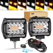 Auxbeam 4" INCH LED Pods Work Light Bar Fog Offroad Flashing Strobe Lights Bar