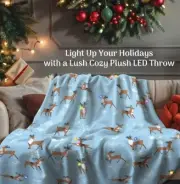 Viral Rare Sold Out Christmas Reindeer Blanket LED Lighted 50"X60" 3 Modes NEW