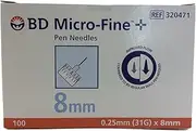 Becon Dickinson 31 Guage Micro-Fine Pen Insulin Needle 100-Pieces, 0.25 mm x 8 mm Size