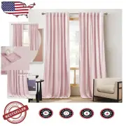 Luxurious Blush Pink Velvet Blackout Curtains 84 Inches - Set of 2 Panels