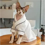 Cat Bathrobe for Hairless Cat and Devon Rex Pet Bath Towel White Pet Robe