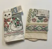 Vintage 80's Cat Pastels Florals Kitchen Hand Towel Made USA NOS lot 2