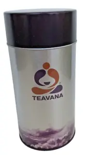 NEW Teavana Citrus Logo empty Tea Tin Storage Container Silver Purple