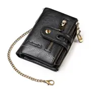 Chain Wallets for Men Leather Bifold Wallet Men's Casual Purse Credit Card with Coin Pocket Business Travel Use Black