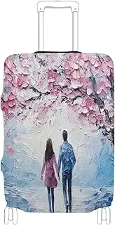 [Joisal] Coastal Flowers Orange Luggage Cover Protector Tsa Approved Fit 18-32 Inch Luggage, Spring Pink Valentine's Day, L 26-28 in