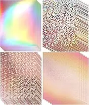 24 Sheets Holographic Laminate Sheets Clear Vinyl Paper Holographic Overlay Self Adhesive Waterproof Transparent Film(Pink)