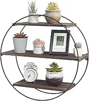 Circle Wall Shelf: Floating Shelves Wall Mounted Round Shelf Wood and Metal Wall Shelf 3 Tier Wall Display Shelves Storage Organiser for Living Room, Bedroom, Office, Kitchen