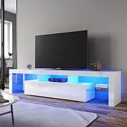 ELEGANT TV Stand Cabinet with Drawers,High Gloss,16 RGB LED Lights,Entertainment Unit Stand 200cm Color White