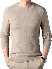 [Gsywaipei] Mens Basic Crewneck Knitted Pullover Winter Wool Slim Fit Knits Sweaters Long Sleeve Classic Solid Knit Sweater
