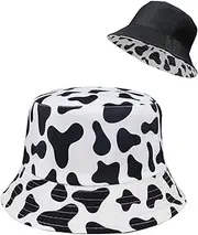 [Mealah] Reversible Cow-Pattern Bucket-Hats-Women Cotton - Packable Sun Protection Fisherman Cap for Unisex